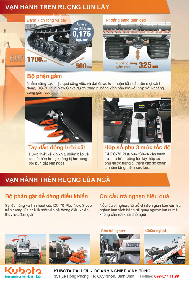 May gat kubota dc70 plus gia bao nhieu